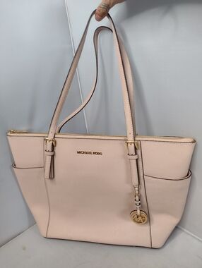 Michael Kors Pink Charlotte Large Leather Zip Tote Shoulder Bag Purse Zipper